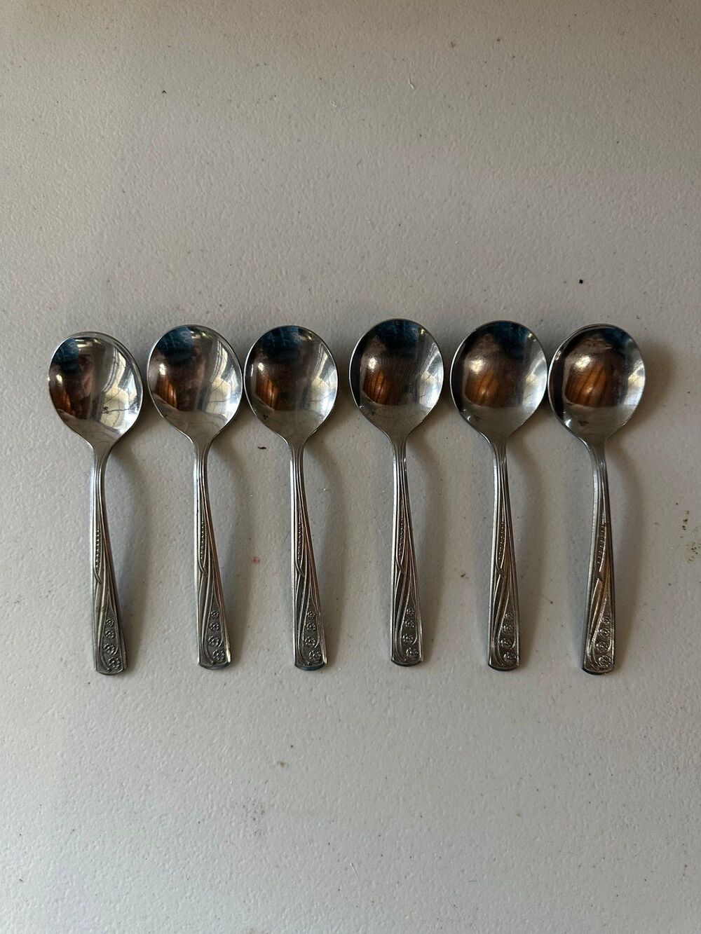 6 Vintage Stainless By Imperial Pageant Pattern Round Bowl Cream Soup Spoons Set